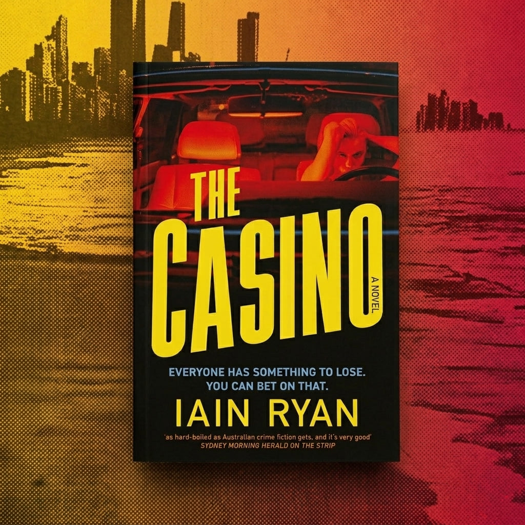 The Casino by Iain Ryan, against a halftone Gold Coast skyline